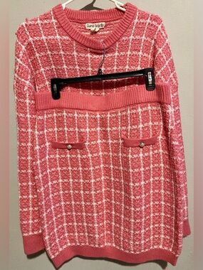 Cherie Collette Pink Plaid Sweater and Skirt Set